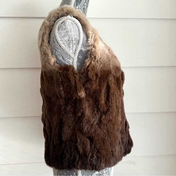 Brown Fur Vest Ombré Rabbit Fur Boho Bohemian Vest - Picture 3 of 7